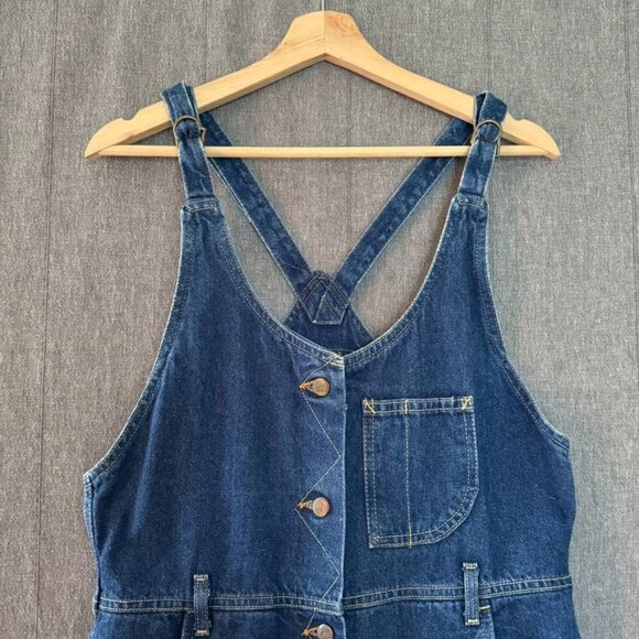 80s Vintage Lee Med Blue Denim Button Front Tapper Leg Overall Jumpsuit Size 10 - Picture 4 of 12